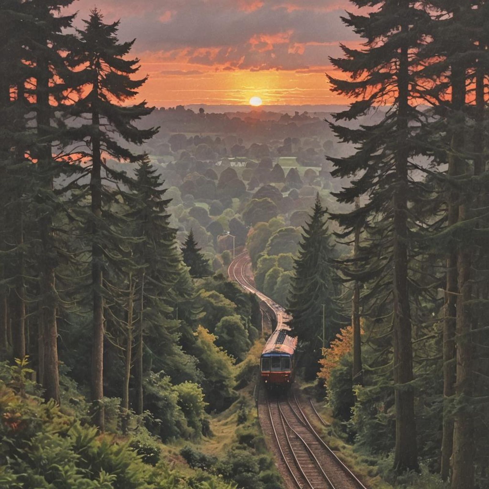 Fling wide the curtains! that's a Surrey sunset Low down the line sings