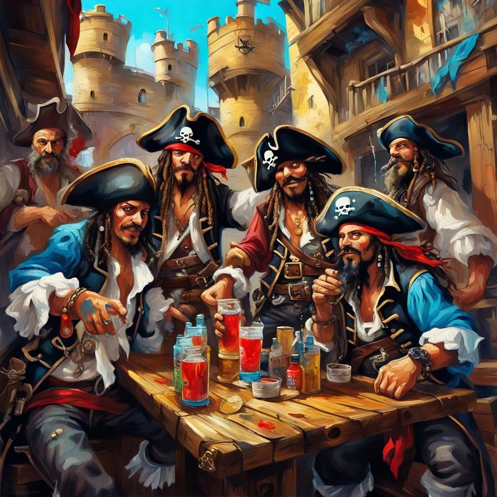 Pirate secret hang out, dancing, drinking, pirates, old castle - AI ...