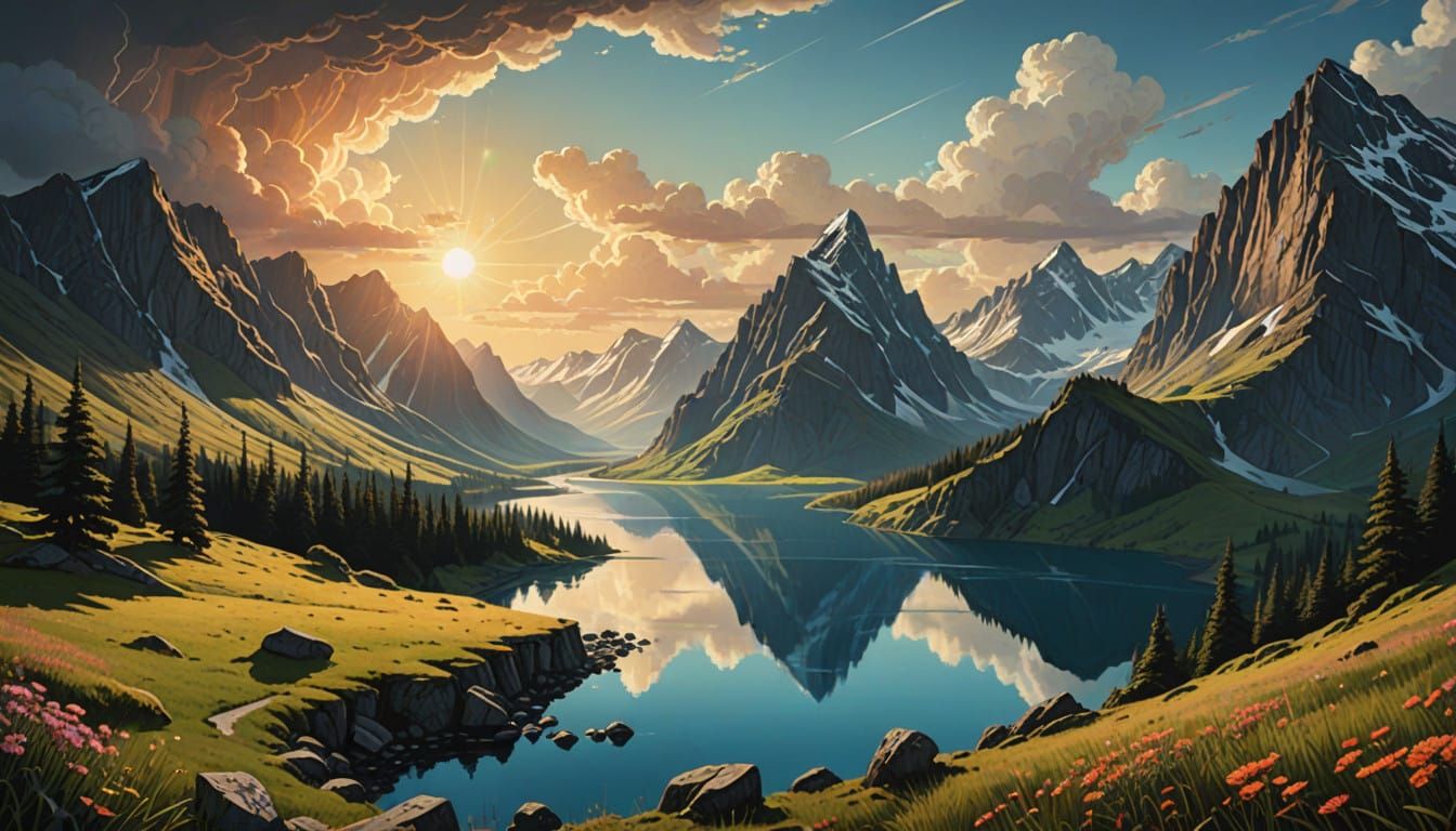 meadow, lake, mountainside  by @Dim Vas