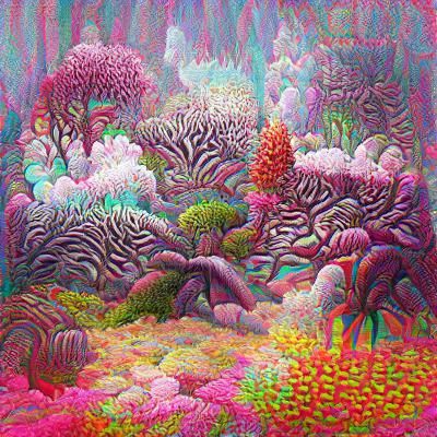 Psychedelic forest landscape made of coral