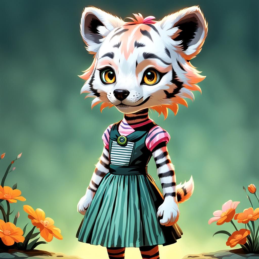 A female white yellowed nine year old anthropomorphic stripe...