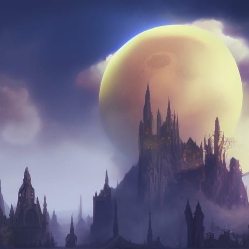 A crescent moon in a cloudy sky. detailed matte painting, de...