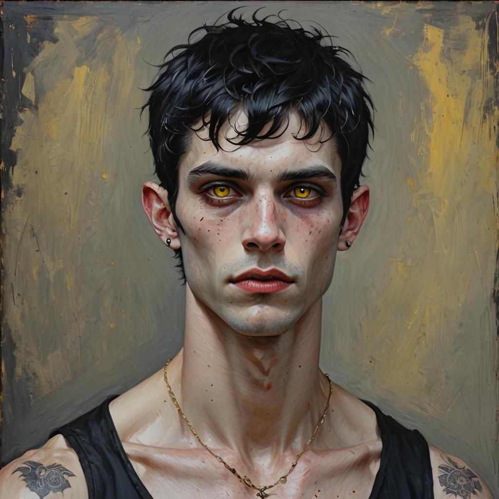 Vampire, 29 year old male, black pixie hair, freckles, Cauca...