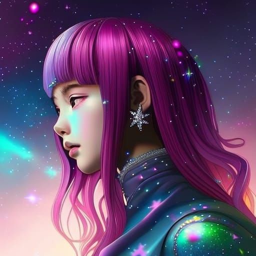 A girl 12 yo with iridescent galaxy hair! - AI Generated Artwork ...