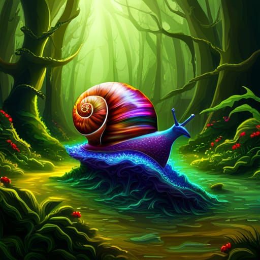 enchanted green forest neon amazing snail