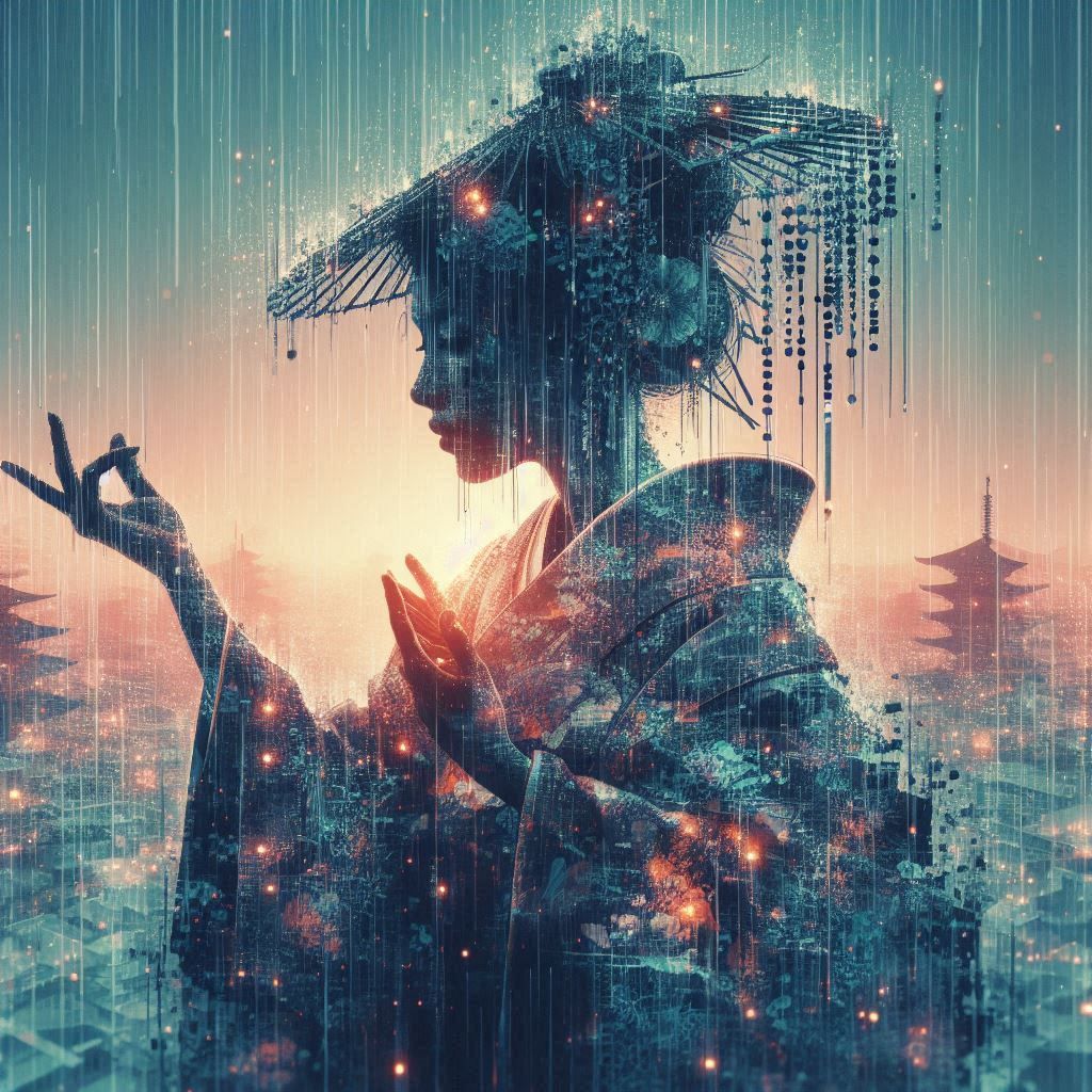 double exposure beautiful fantasy DALL-E 3 portrait landscap...