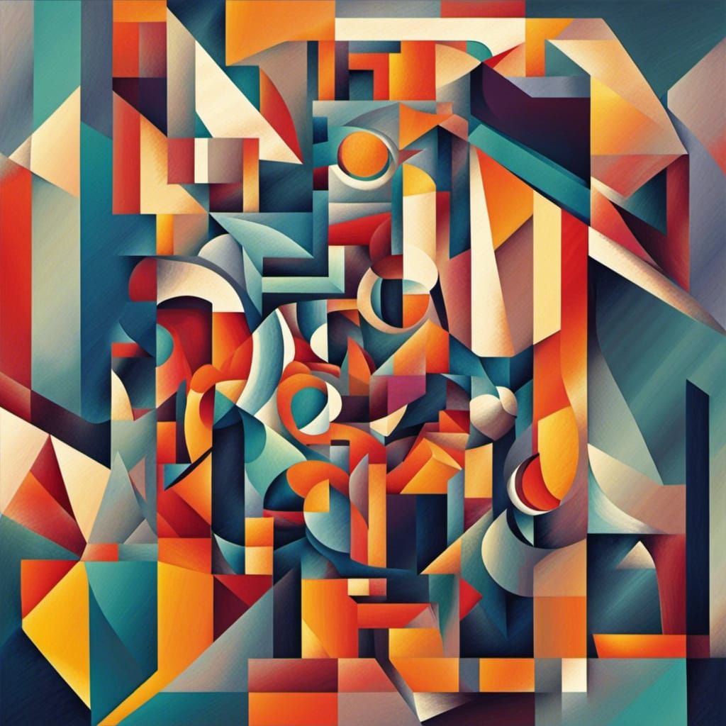 Monkey Climbing Cloud in Cubist Art Deco Style