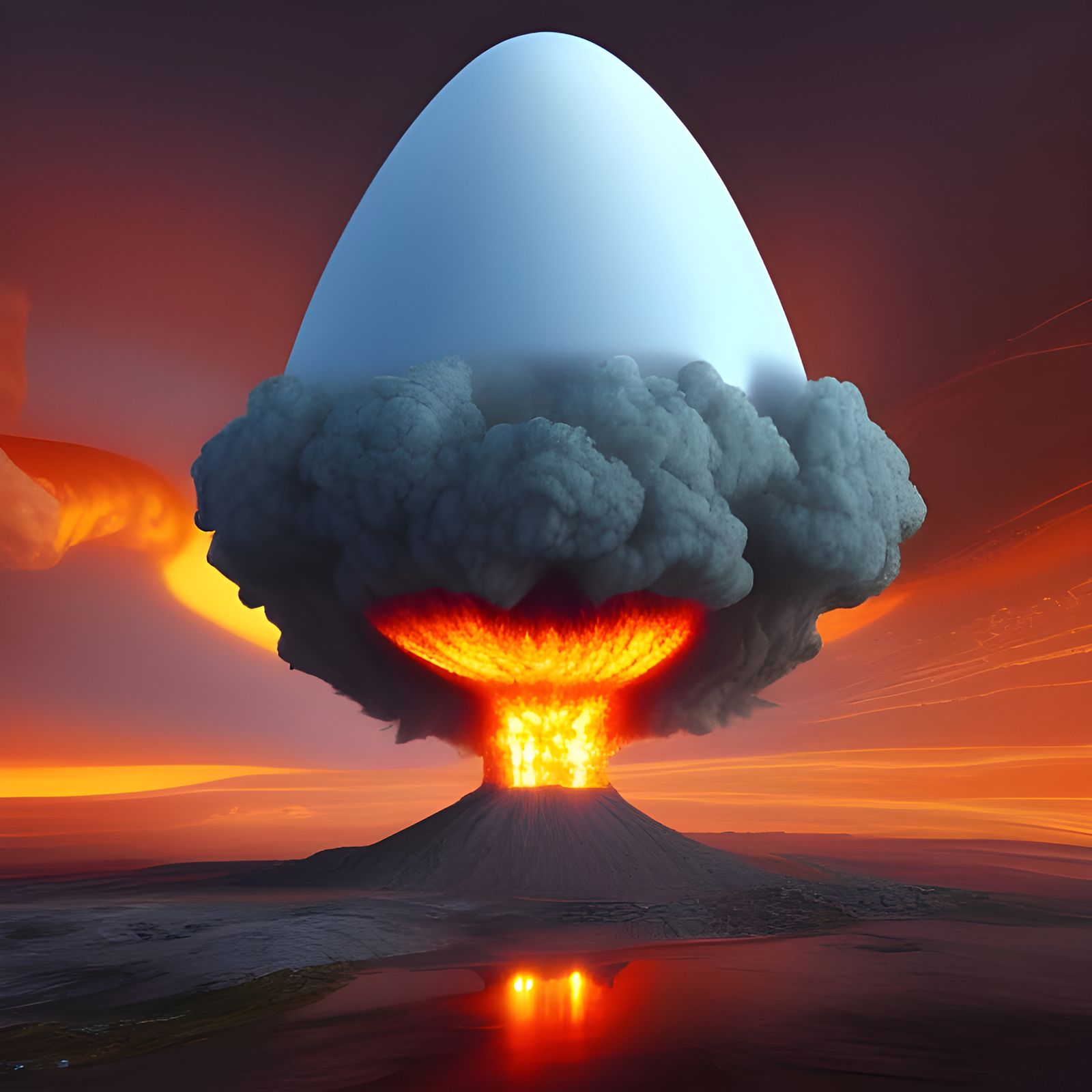 Nuclear volcano explosion egg, distinct lighting, detailed m...