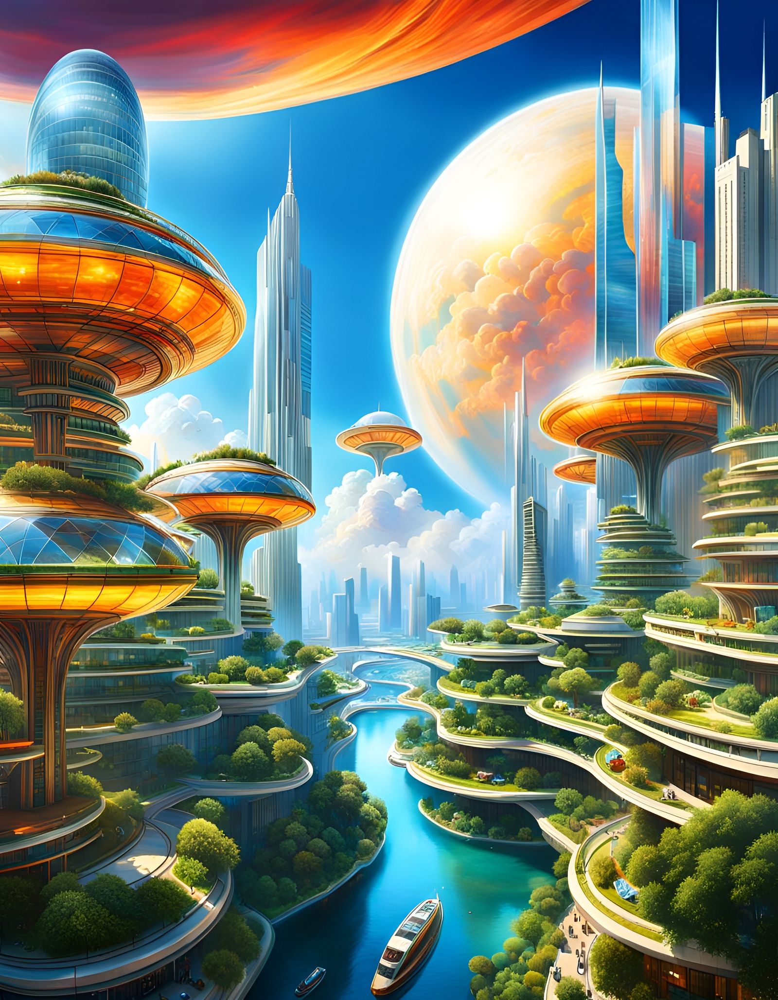 Solarpunk city in Utopian world  by @Indian Summer