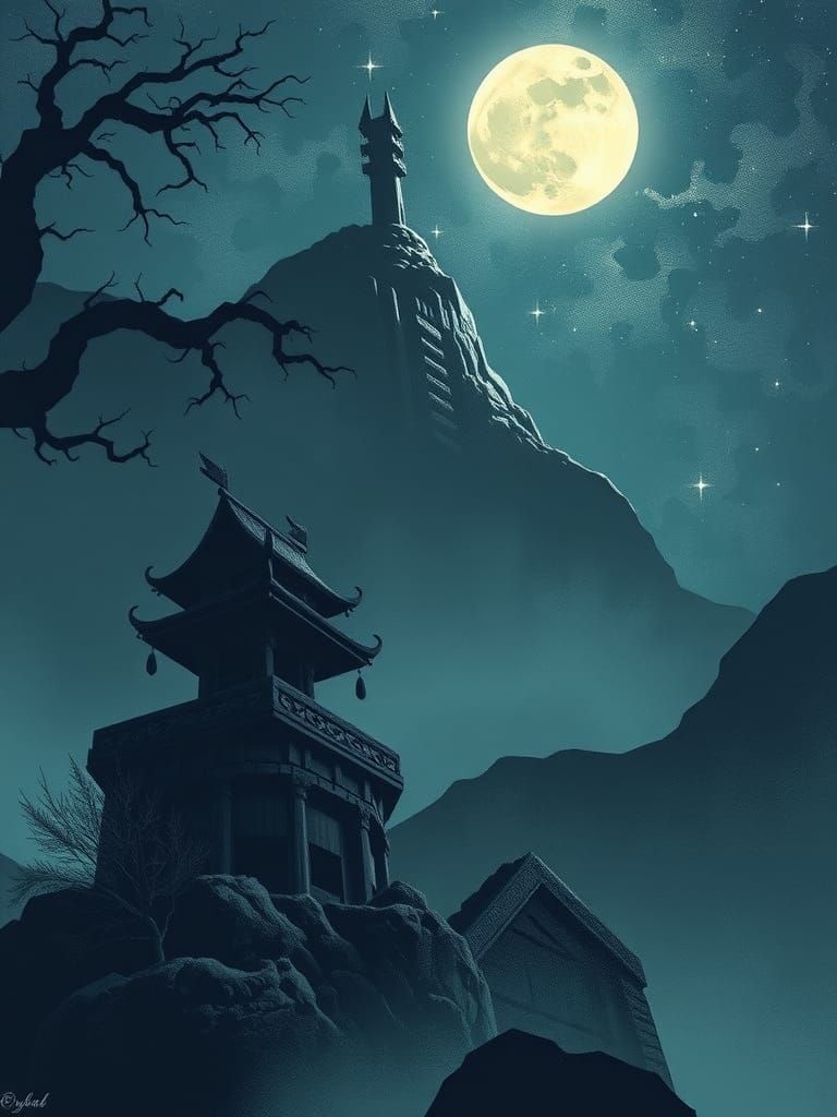 Vampire in Starry Night Sky Digital Art