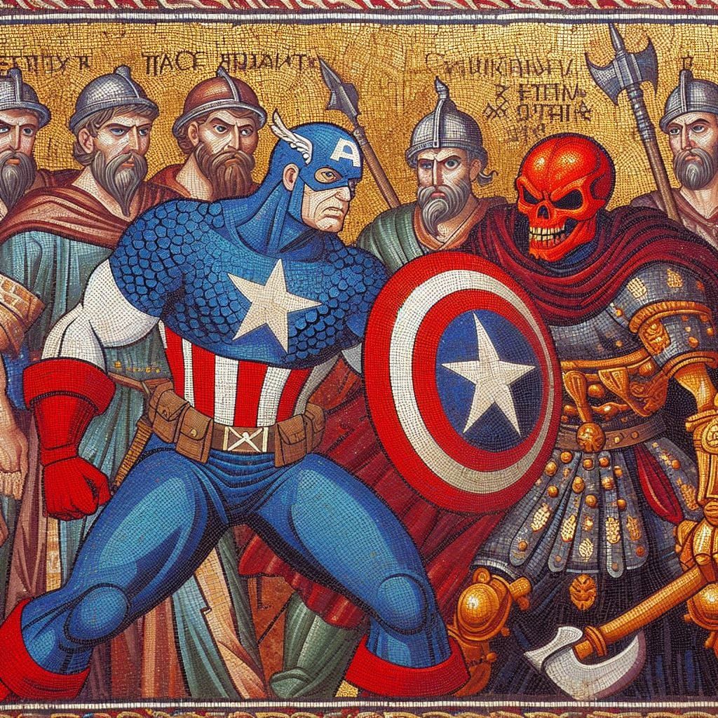 Byzantine Mosaic of Captain America and the Red Skull