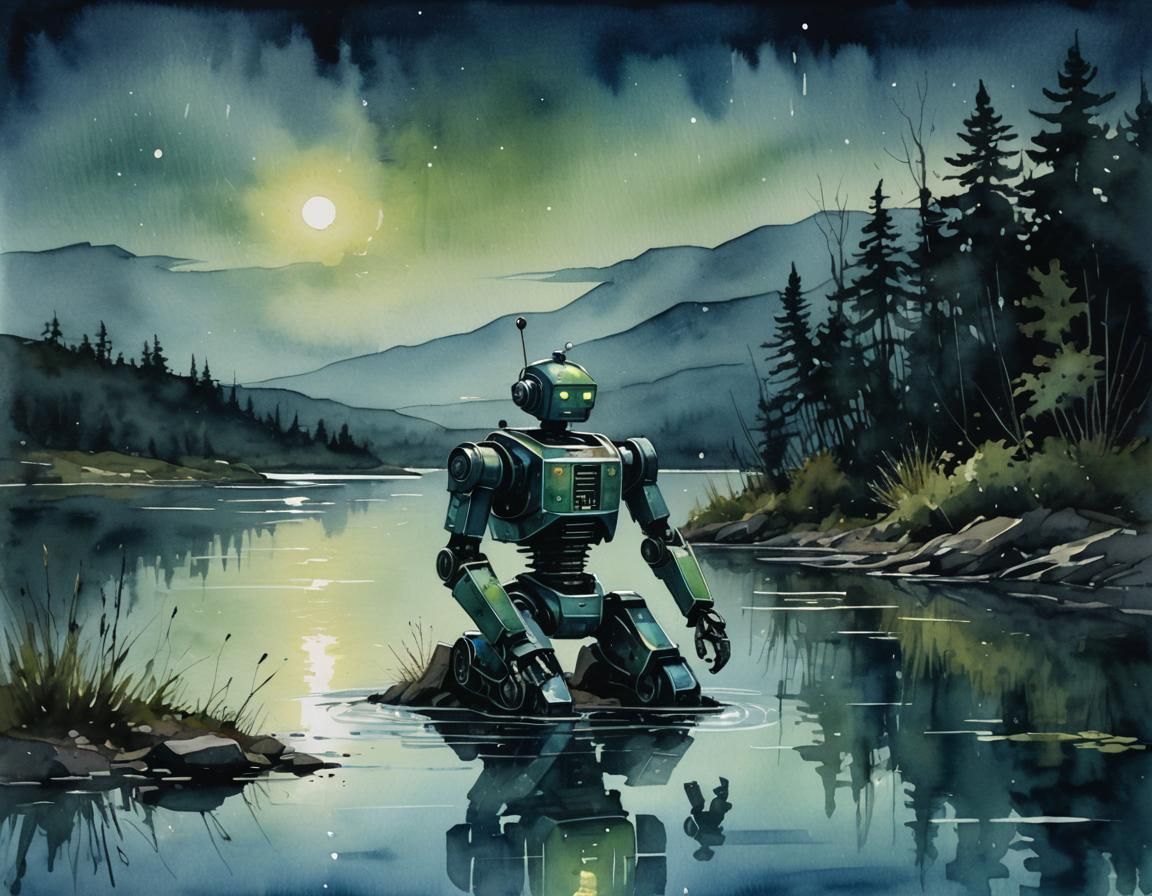 Dark & Moody Watercolor Art of A dramatic  scene depicting a...