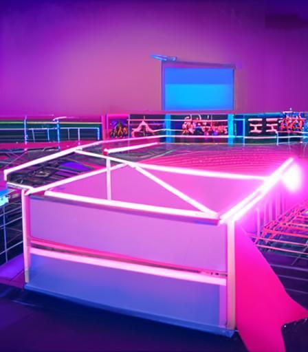 Retro neonwave synthwave vaporwave wrestling arena