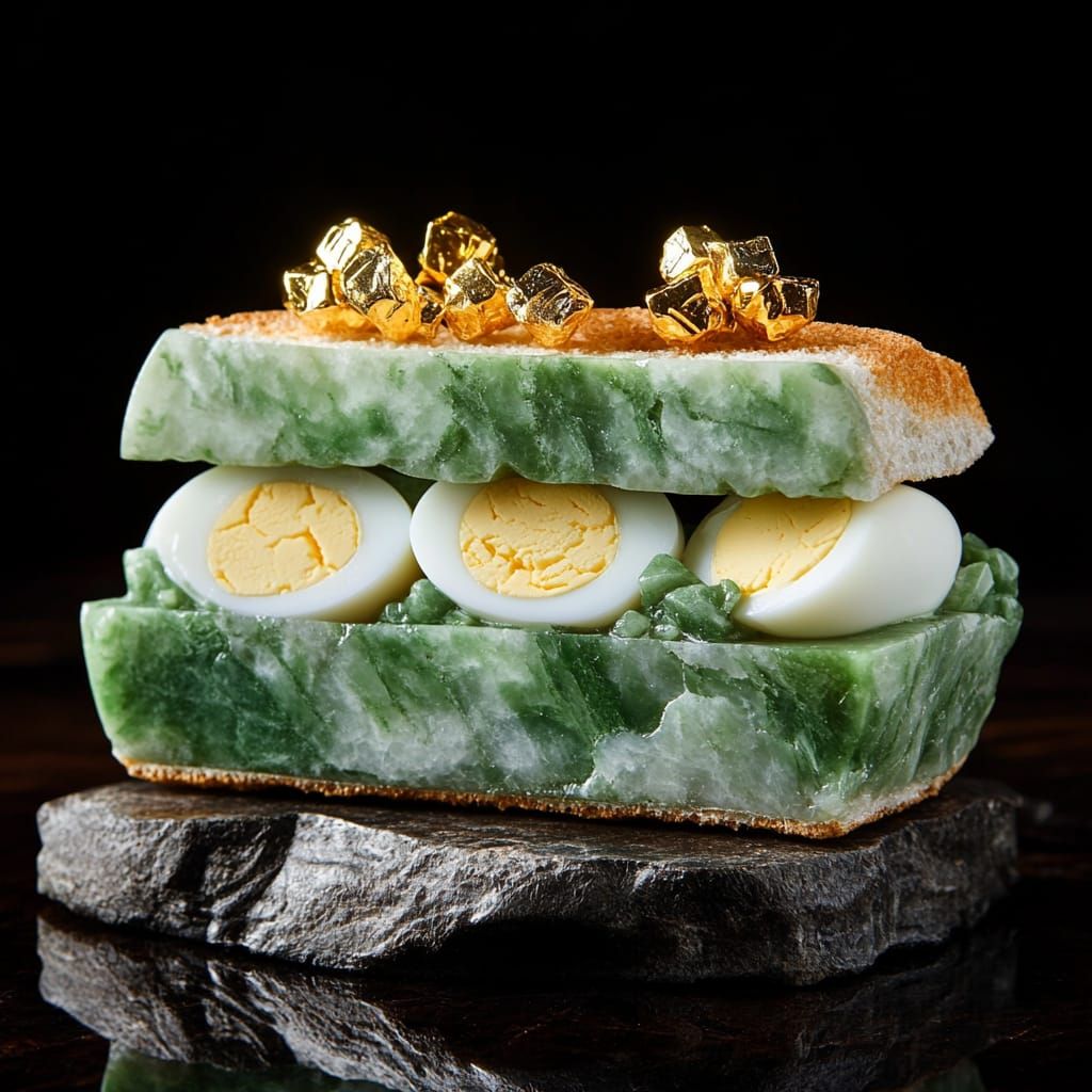 Egg and Jade Sandwich With Gold Garnish