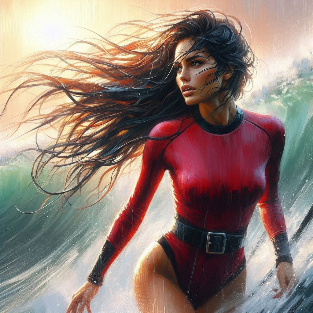 Surfing girl in red and black (#9-12)