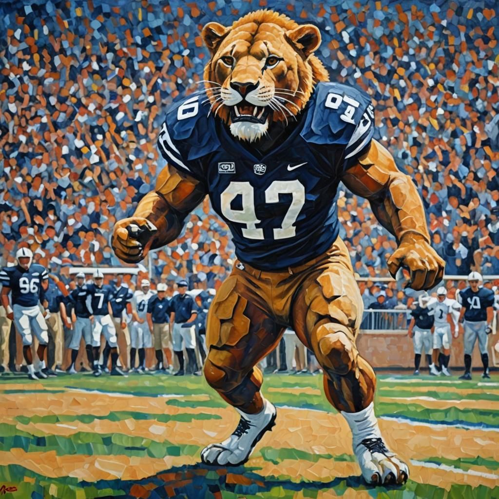 a Nittany Lion participating in a Penn State football game a...