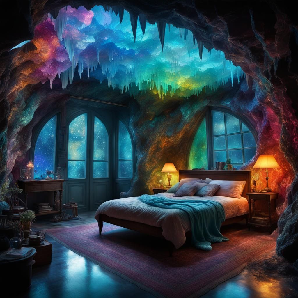 Bedroom in a crystal cave  by @Bregalad