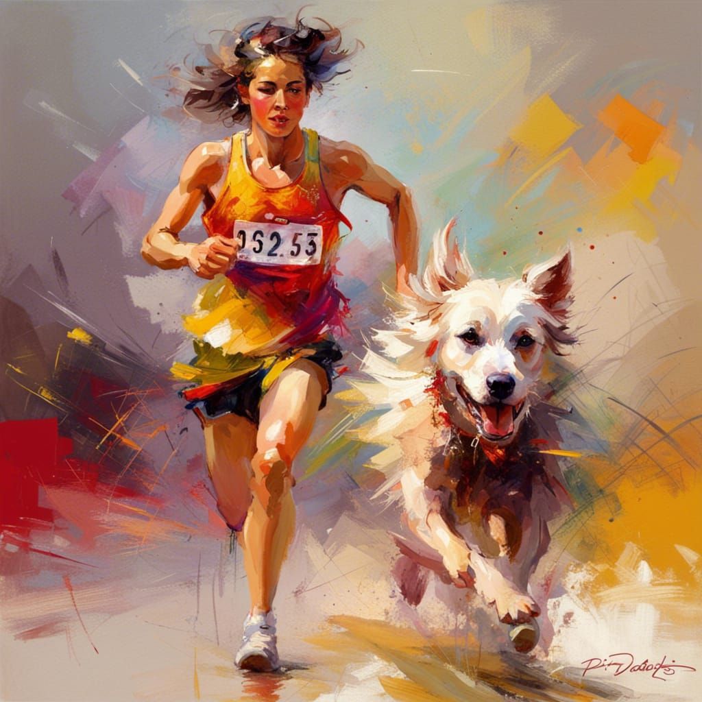 chien faisant un marathon sur piste olympique   by @Monette77