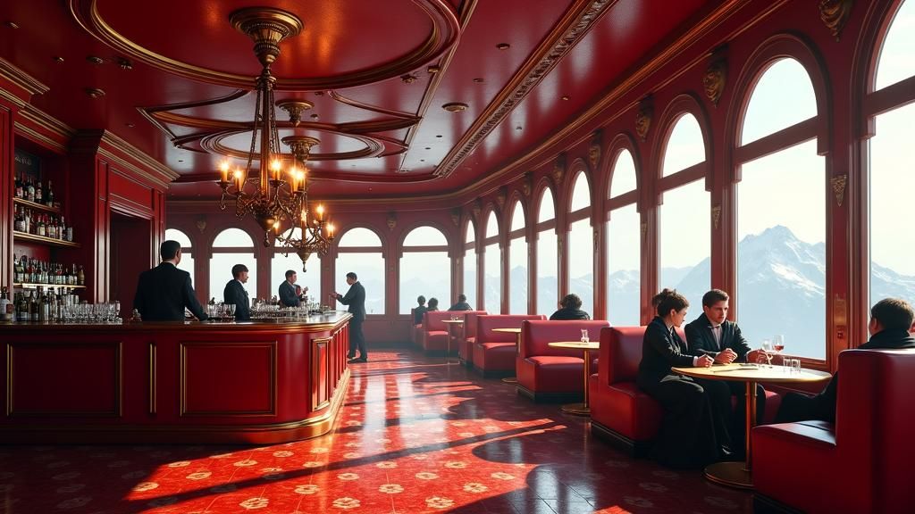 First Class Lounge Onboard a Steampunk Zeppelin