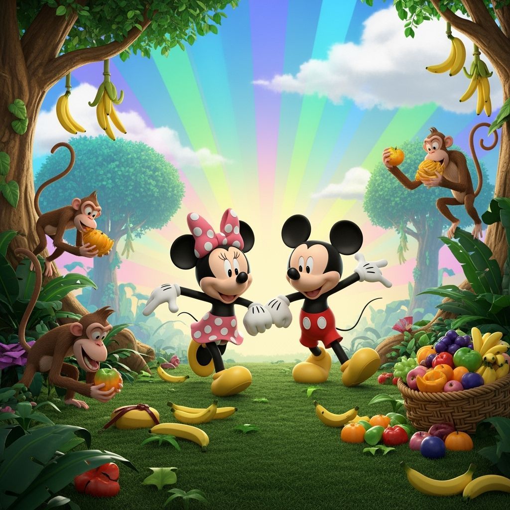 Mickey and Minnie Mouse Jungle Chase in Pixar Style