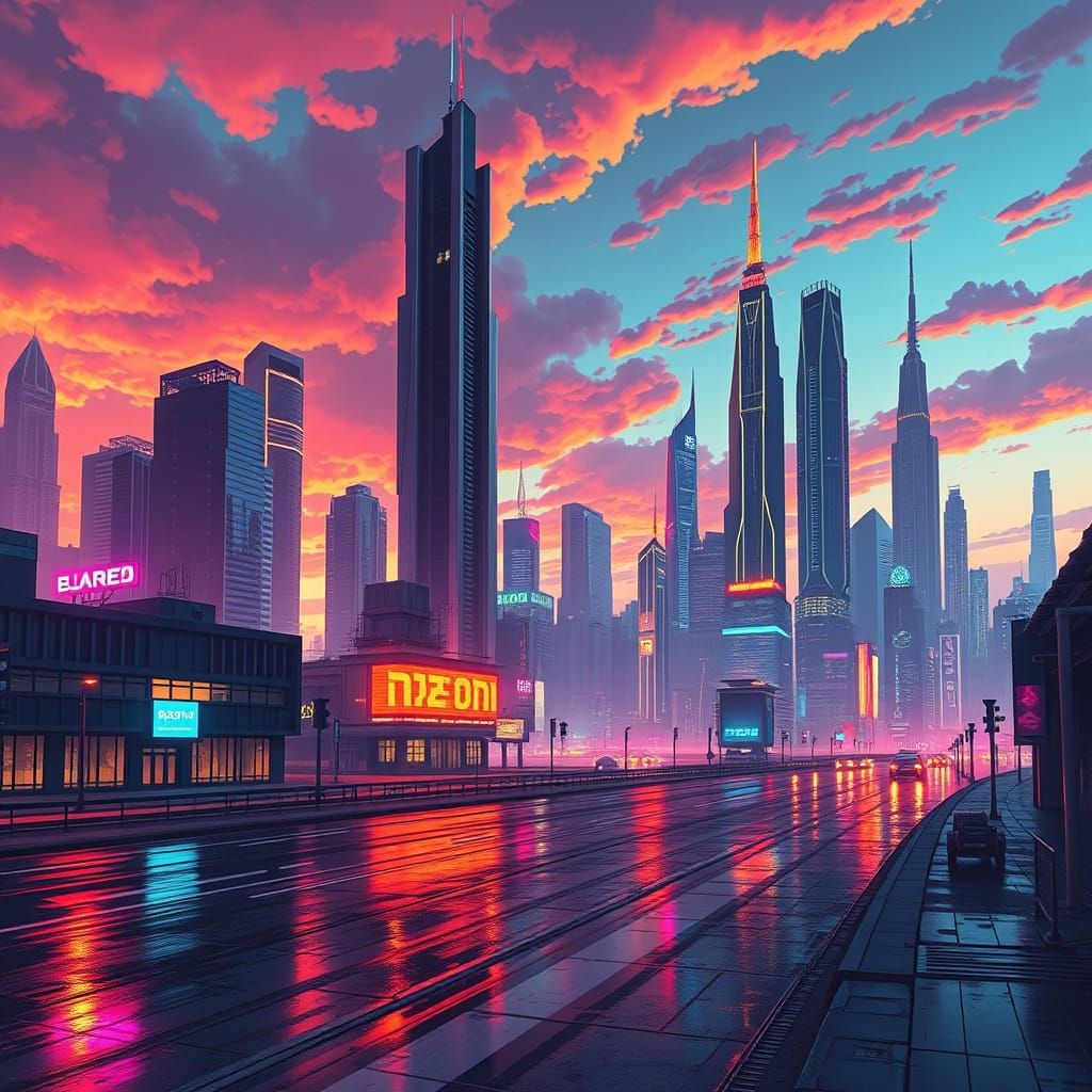 Futuristic Dubai at Dusk in Blade Runner Style