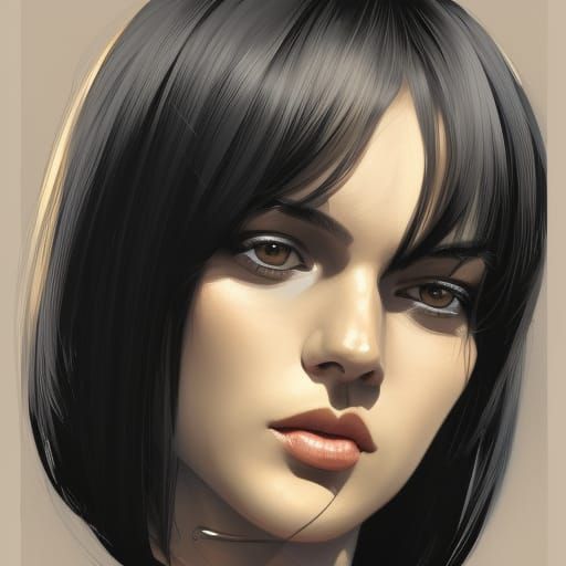 black-colored bob cut-haired woman wearing a swimsuit - AI Generated ...