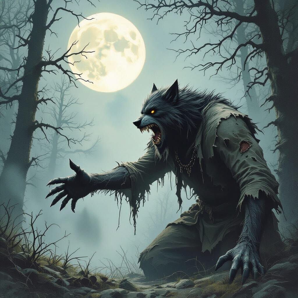 Werewolf stroking his human form feeling rough