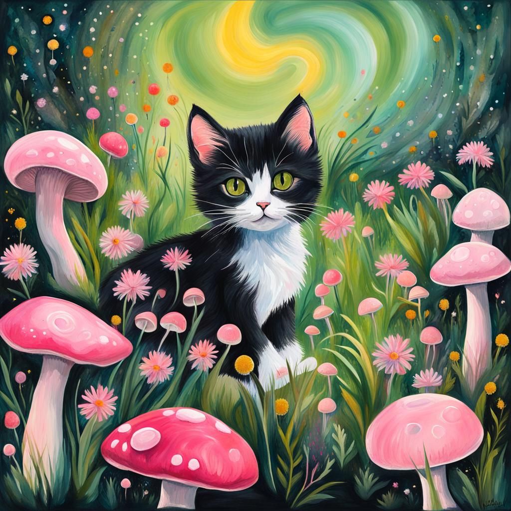 Black And White Kitten In Meadow AI Generated Artwork NightCafe Creator black-and-white-kitten-in-meadow-ai-generated-artwork-nightcafe-creator