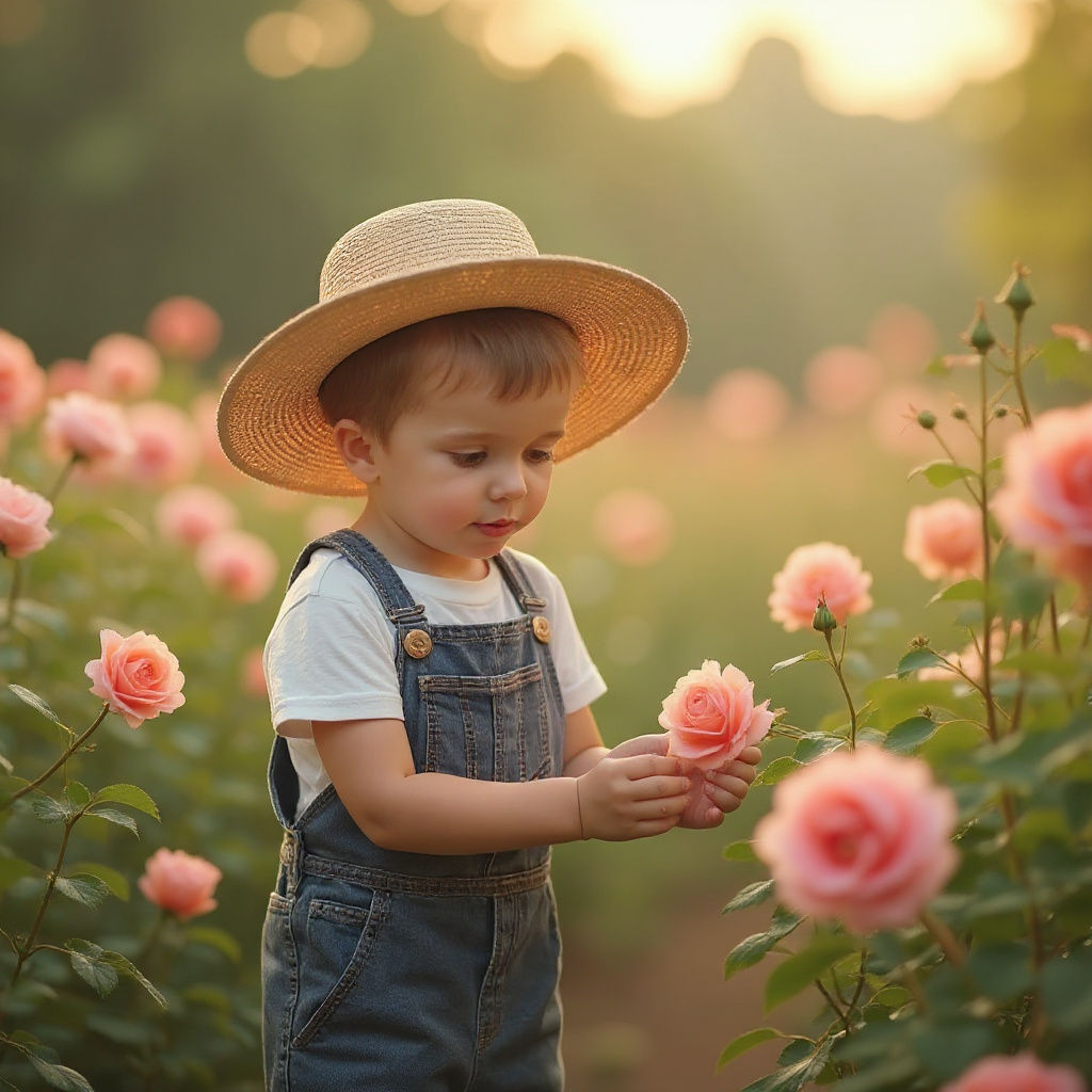 Child Picking Roses: AI-Generated Image