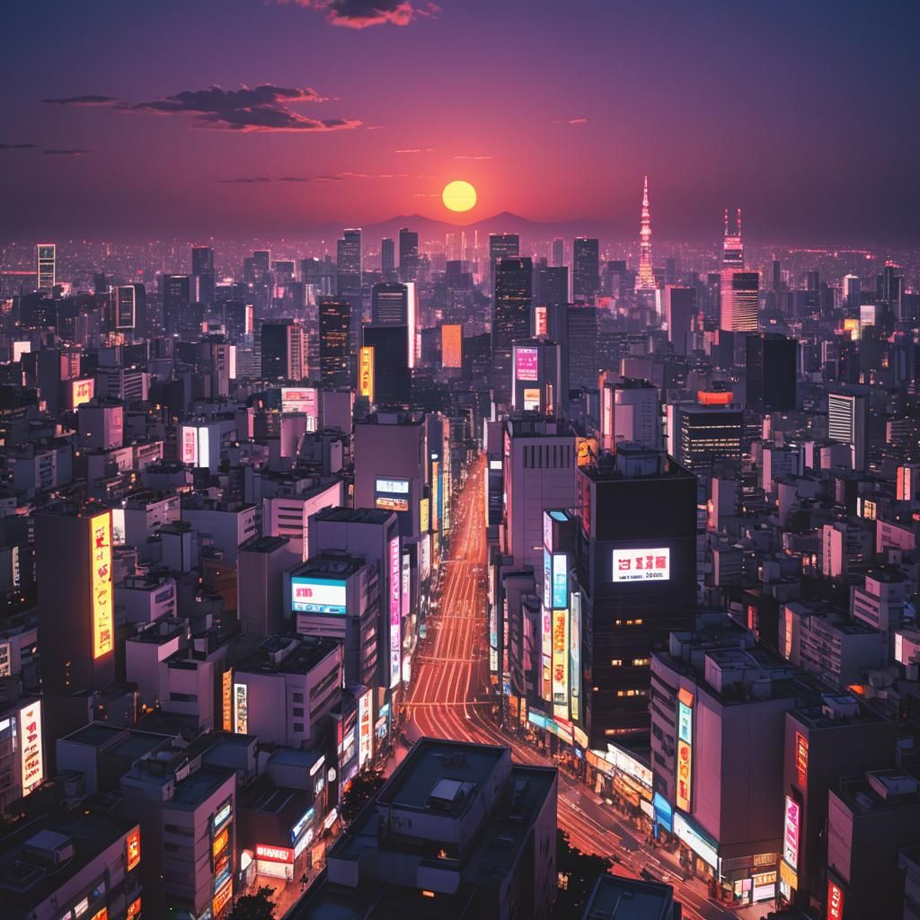 the sun goes down on Tokyo
