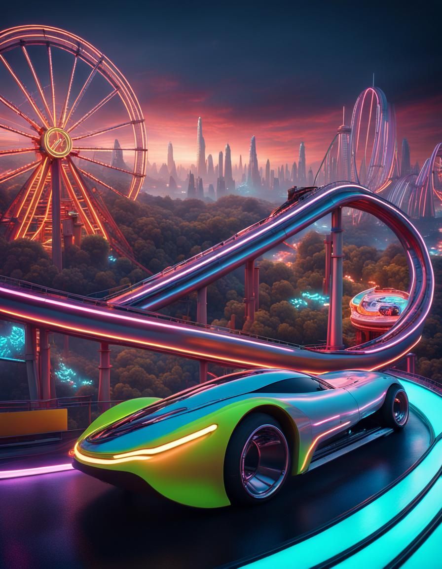 futuristic neon theme park