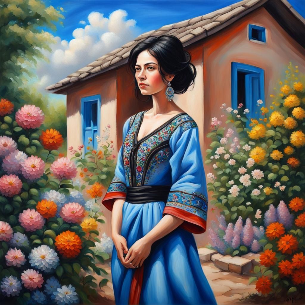 super detailed oil painting of a stunning woman in tradition...