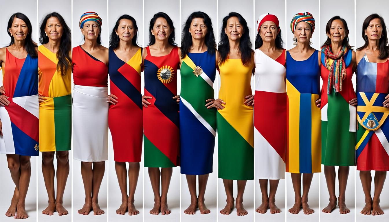 One Full body woman for each South American country with its respectives ethnic characteristics.  each woman must using ...