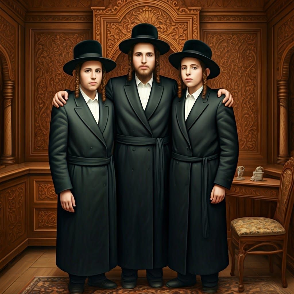 Traditional Lithuanian Haredi Family of Sons in Warm Heritag...