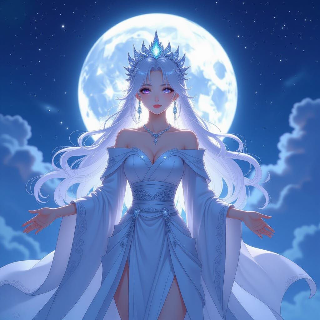 Anime Moon Goddess in Ethereal Moonlight