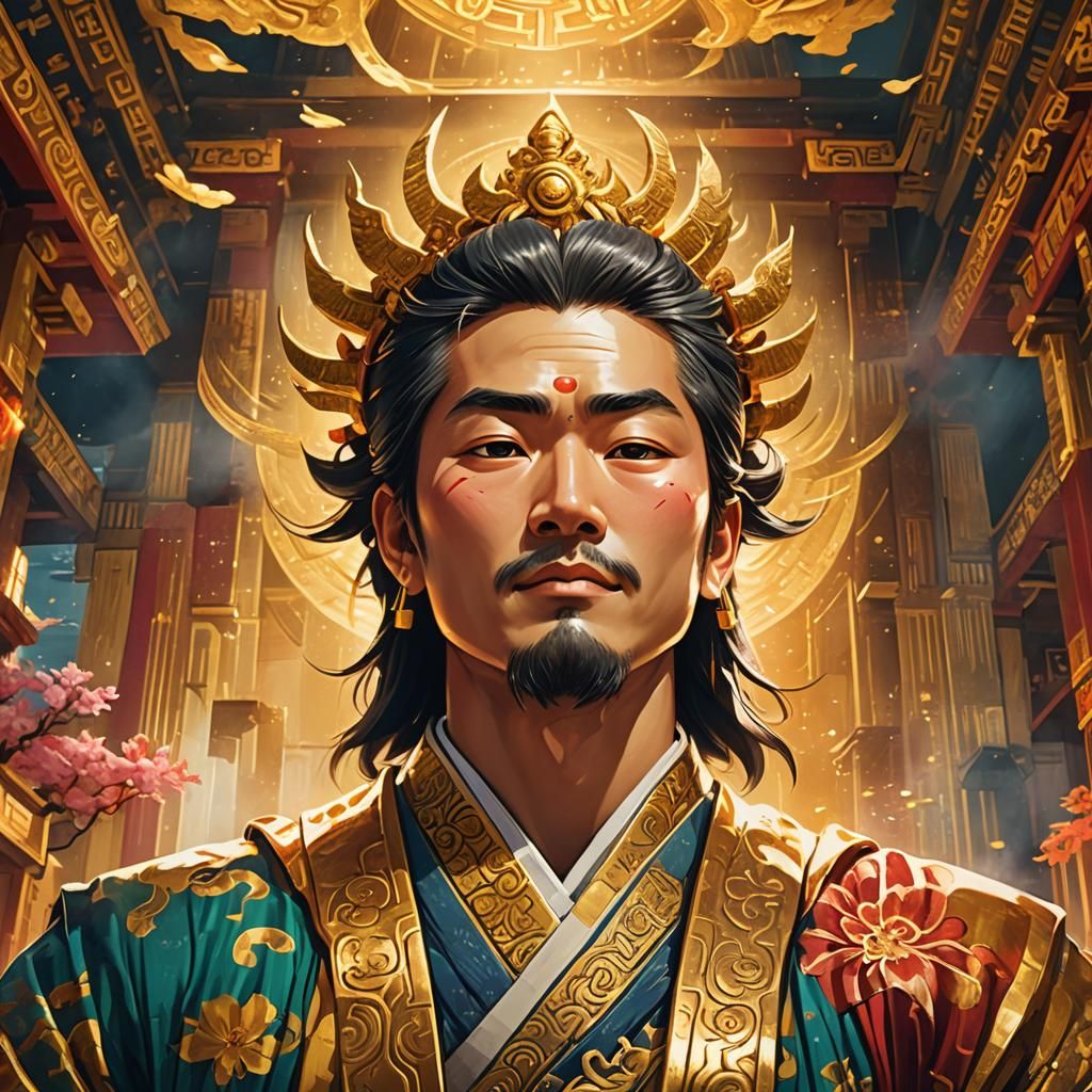 Radiant God in Temple Inspired by Japanese Art
