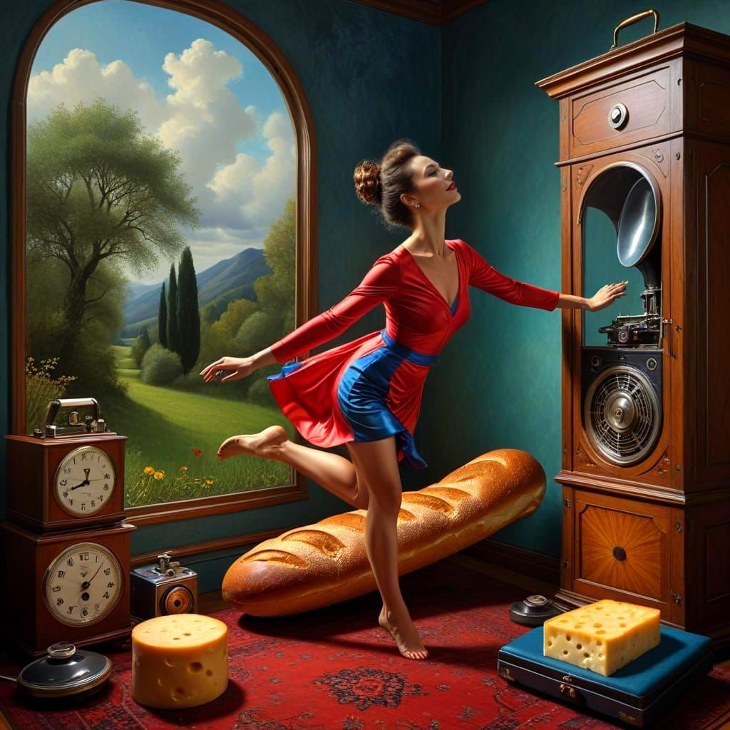 Dynamic Portrait of Woman in Surreal Landscape