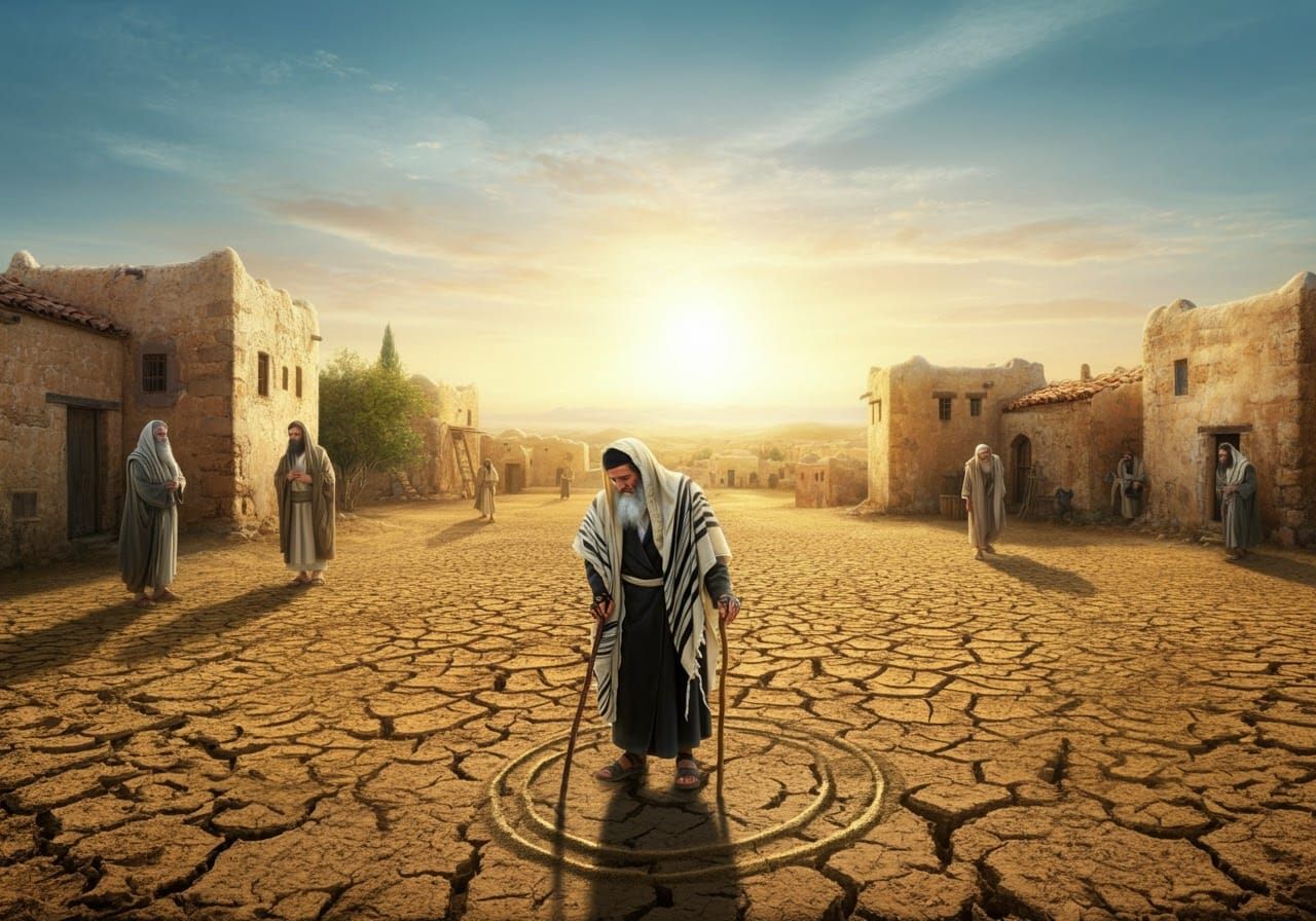 Ancient Figure Drawing Circle in Barren Land