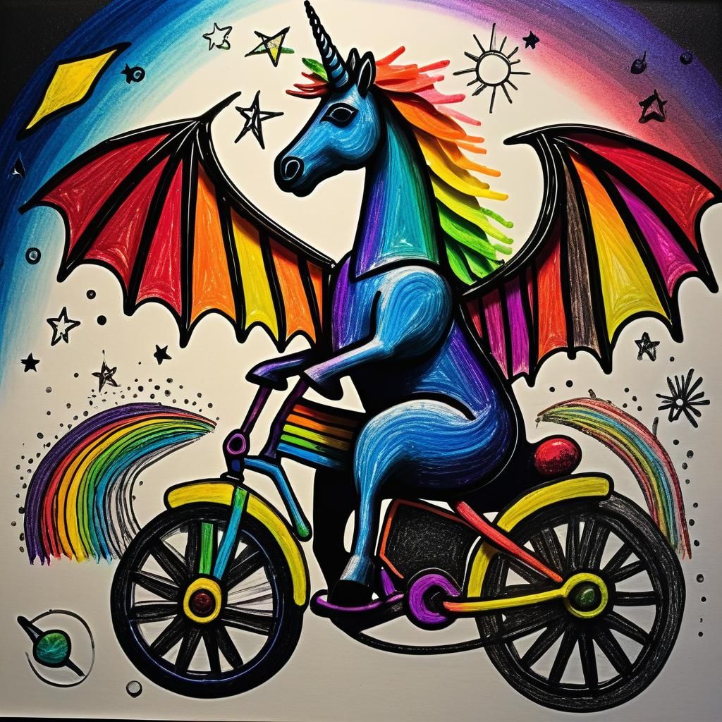 Kids Crayon drawings ,surreal  friendly unicorn , child's dr...