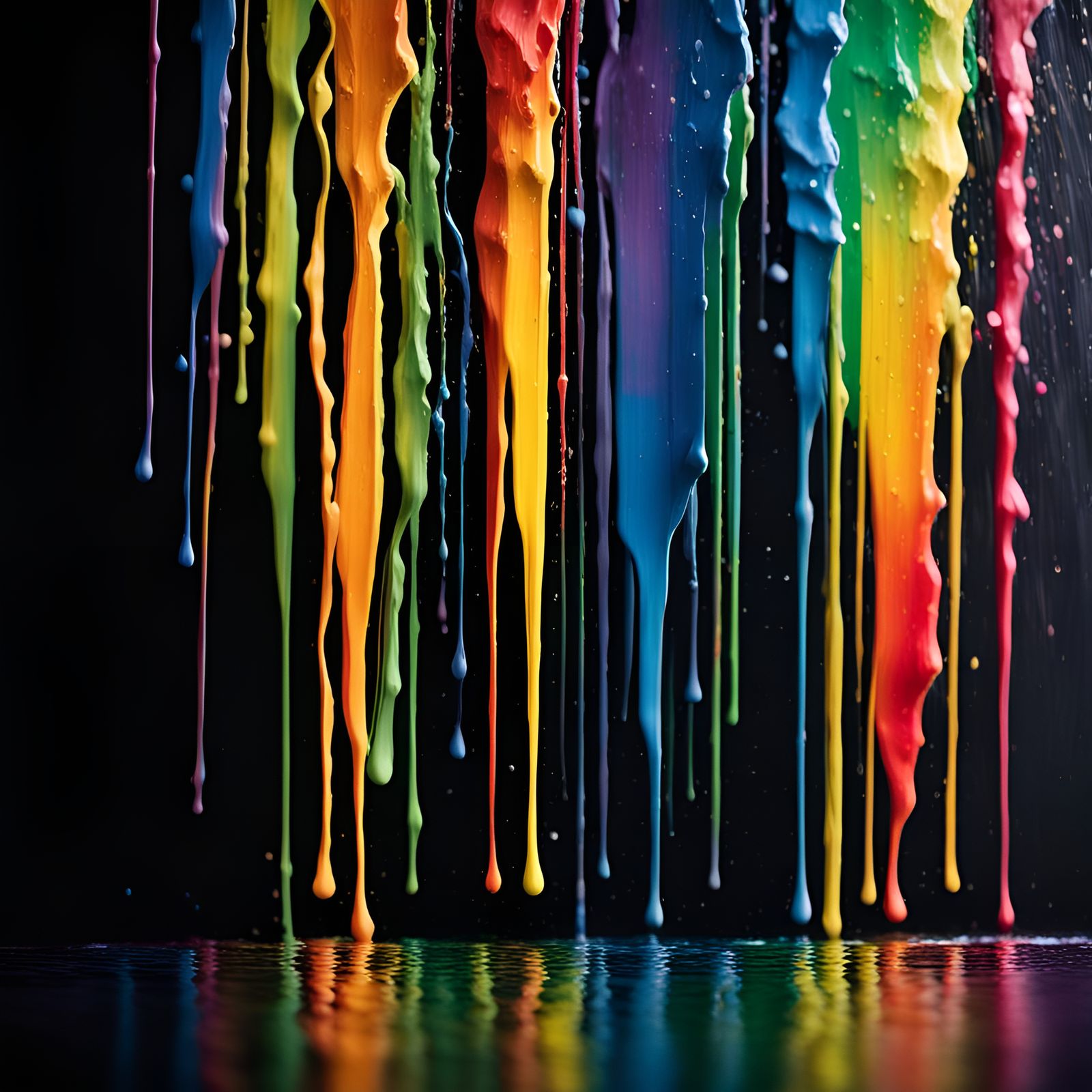 Splashes of vibrant colors of paint slashing on a black wall creating ...