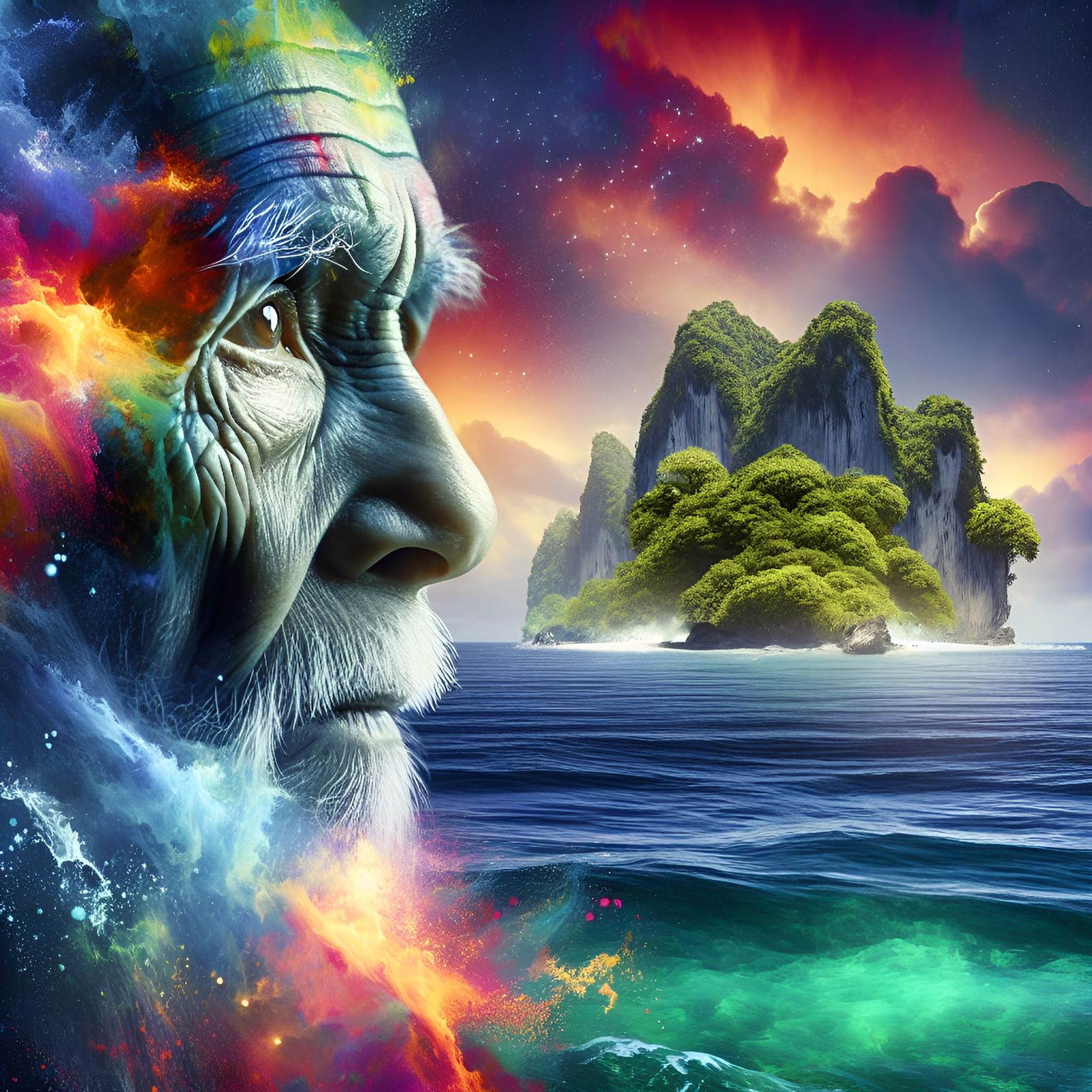 Old Man on Island Gazing Out to Sea