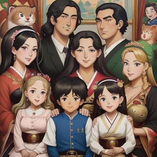 a painting of family of 10 people in Ferdinand Botero's styl...