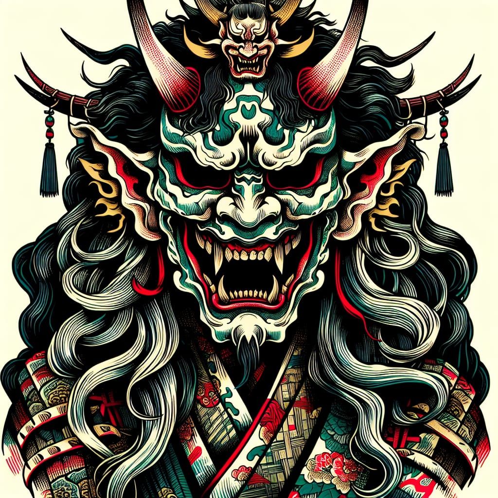 démon du théâtre Kabuki réalisée dans le style de l'art traditionnel japonais