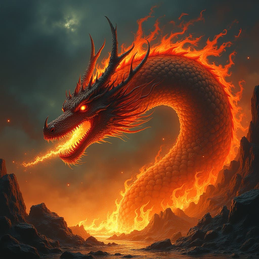 Fiery Dragon in Dynamic Fantasy Art Style