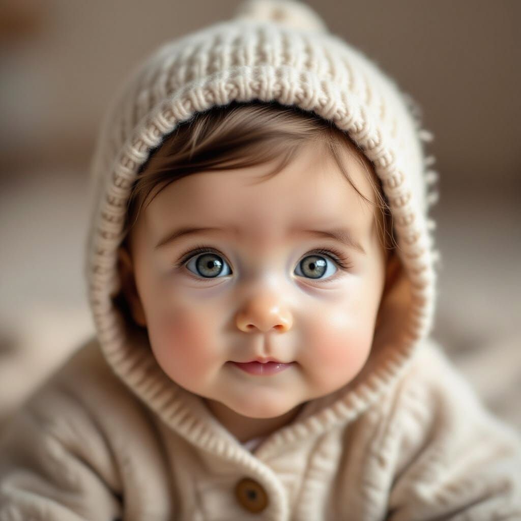 Cute Baby with Large Expressive Eyes in Studio Photo