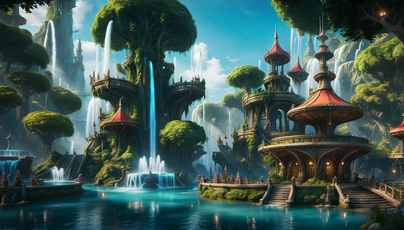 Elven water park - AI Generated Artwork - NightCafe Creator