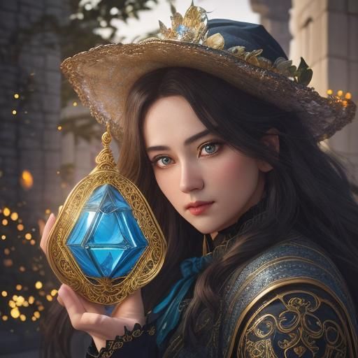 A beautiful female young witch using the magical spell power...