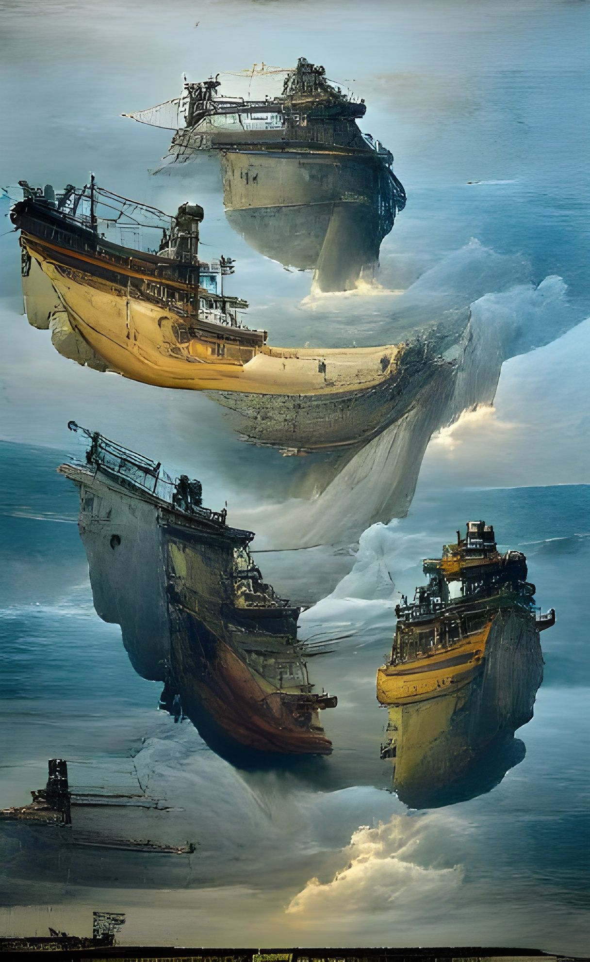 Strange Painting of ships in the sea