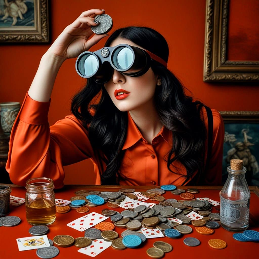 Surreal Lady in Vibrant Haute Couture Among Fantastical Item...