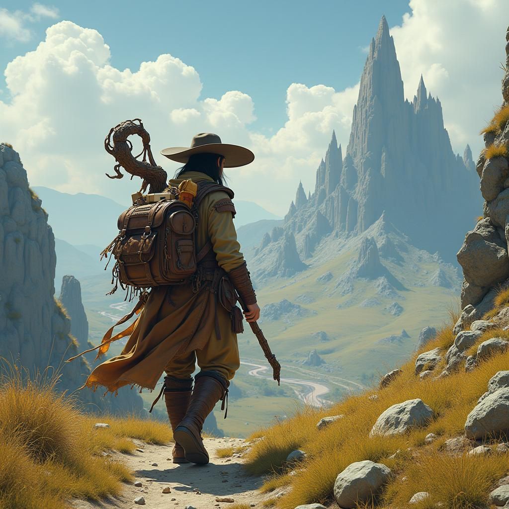 a wise soul with their belongings on their back embarks on t...